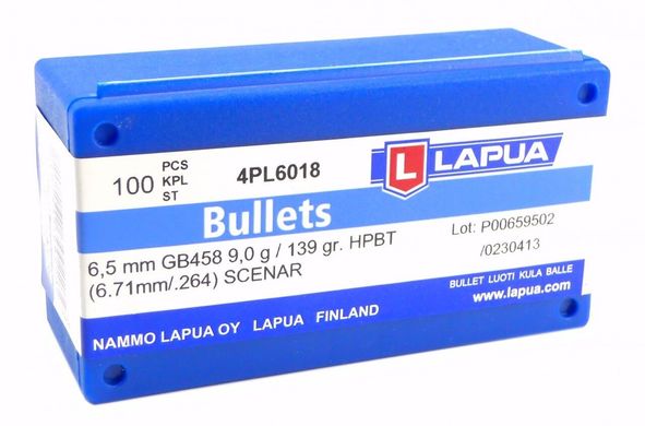Куля Lapua 6,5mm GB458 9,0g/139gr. HPBT (6.71mm/.264) SCENAR
